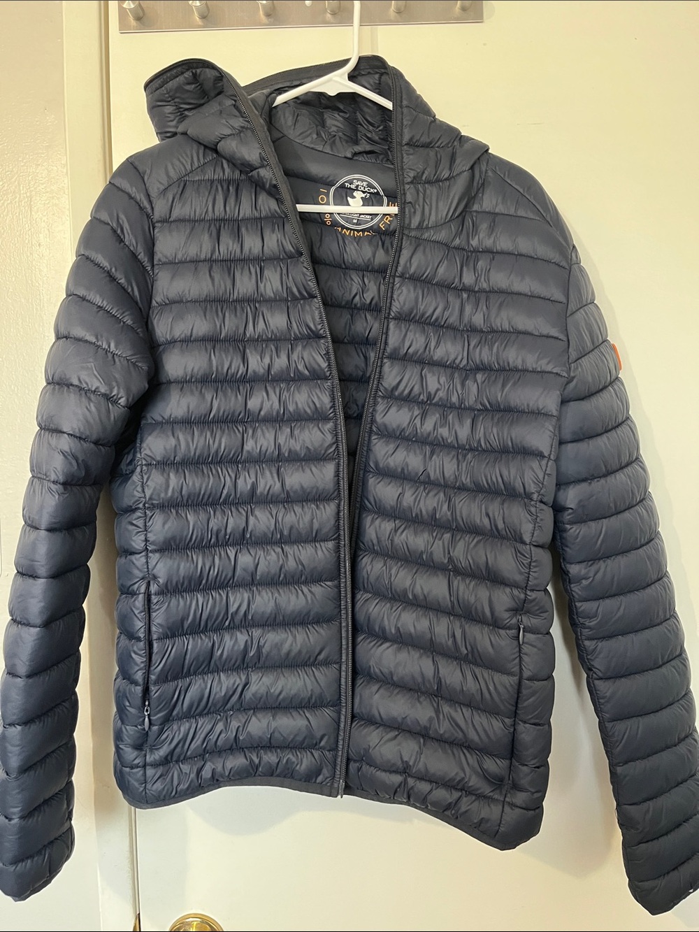 SAVE THE DUCK Woman Navy Quilted Hooded Puffer Jacket - “Zipper not working”